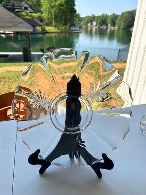 Vintage Fostoria Fleur de Lis Clear Elegant Glass Scalloped Floral 14” Platter